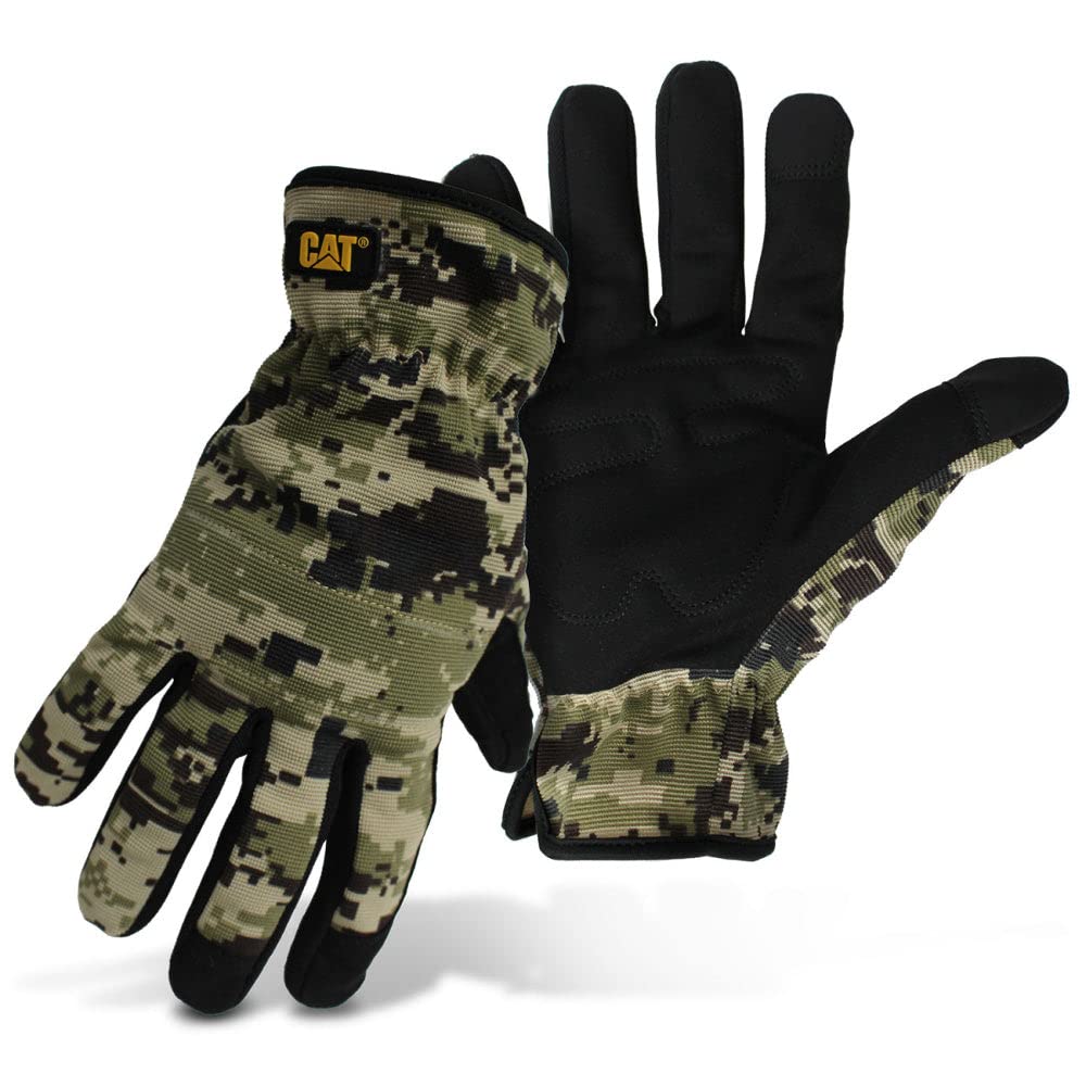 CAT unisex-adult Spandex Back Gloves W/Digital Camo Design, Padded Knuckle, Shirred Elastic Wrist