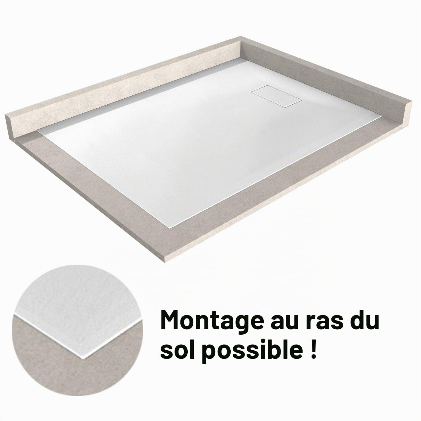 BERNSTEIN - Receveur de douche rectangulaire 90x180x3,2cm Blanc Bac douche verre-résine SMC antidérapant avec pente, sans drain, Résistant & Durable - série GT