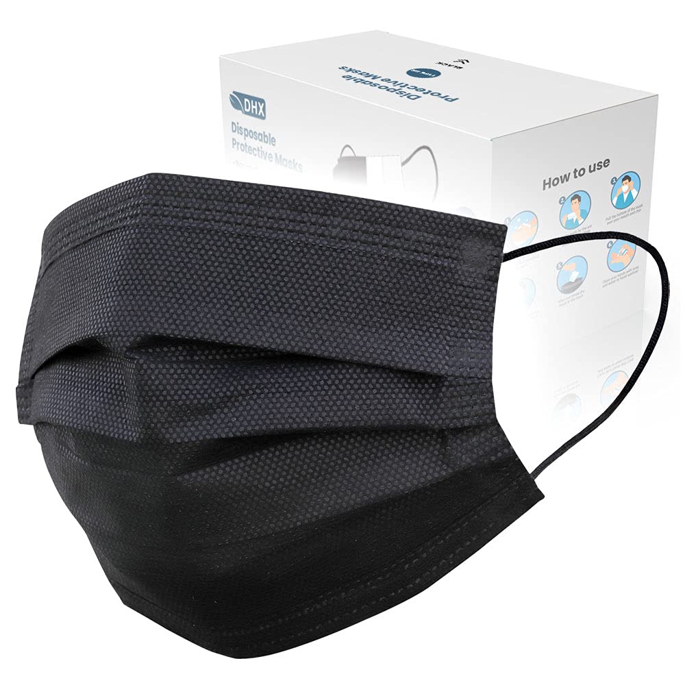 DHXDisposable Surgical Face Masks - 3-Ply CE Certified and Approved, Breathable Facemasks Type IIR For Glasses Wearers - For Adults and Children With Heavy-Duty Adjustable Ear Loops - Pack of 50