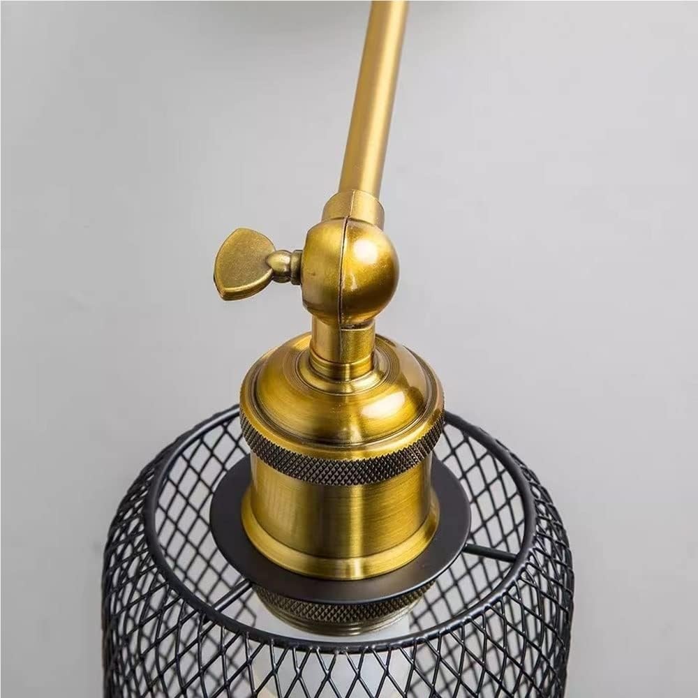Applique da Parete Industriale Vintage, da da Parete con ano reabile, Gabbia in Rete Metallica Nera, Dettagli in Ottone, Base E26/E27, da da Parete a 1 Luce per Camera da Letto, soggi