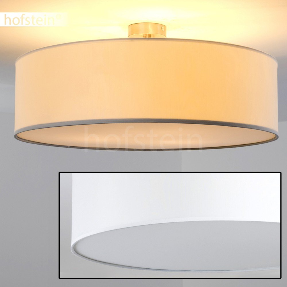 Lampada da soffitto Foggia, lampada da soffitto rotonda con paralume in tessuto bianco, Ø 60 cm, 3 x attacco E27, design retrò, senza lampadina/e