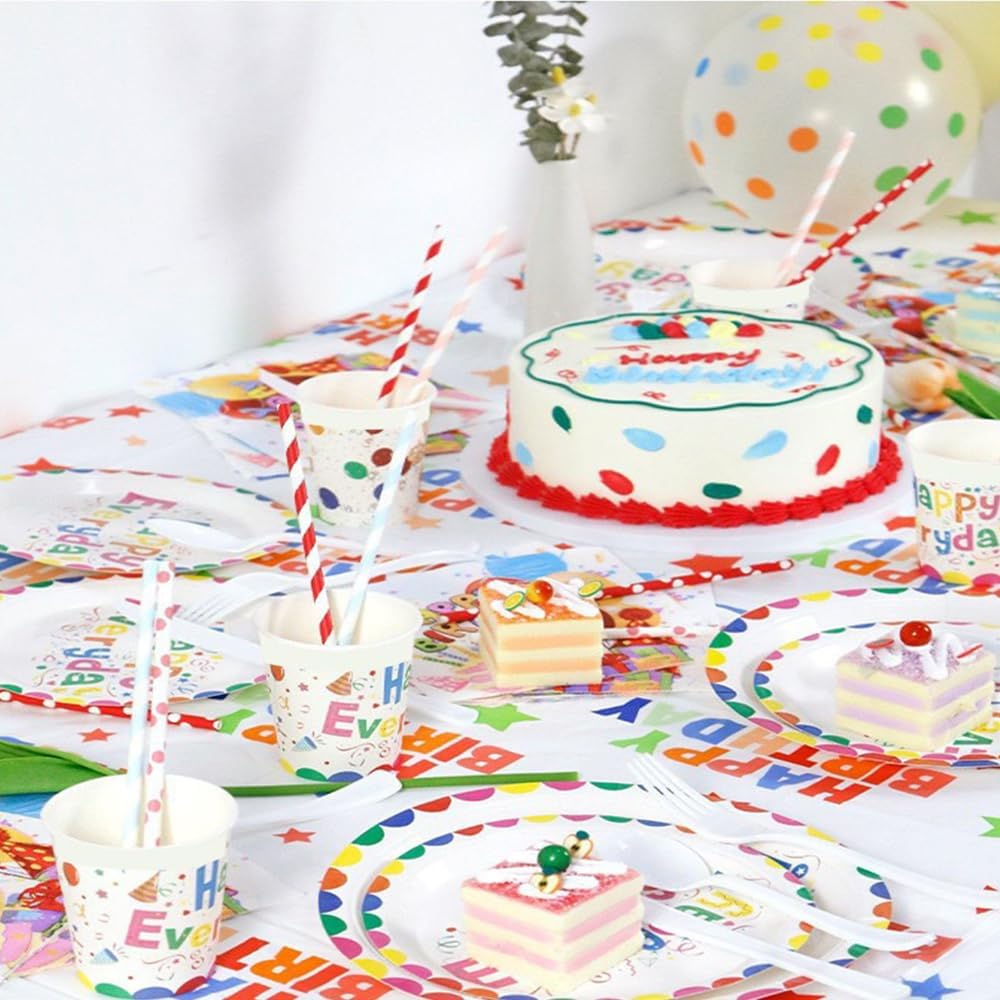24 PCS 9（Inches） Happy Birthday Plates Party Supplies For Kids Girl & Boy Birthday Party Decoration
