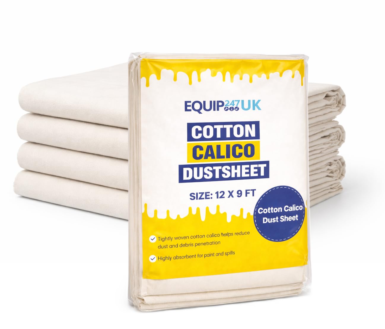 Cotton Calico Dust Sheet – Heavy Duty Natural Premium Cotton Drop Cloth for Painting, Decorating & DIY – Reusable Washable Protective Cover – Multiple Sizes (12 feet x 9 feet)