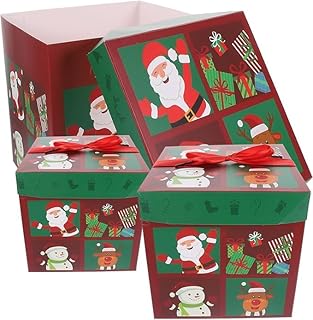AUTOYSUR 3 Pcs Christmas Nesting Gift Boxes with Lid, Santa Claus Stackable Embedded Box, Snowman Reindeer Design Christmas Box Decoration for Thanksgiving New Year Christmas Party (T1)