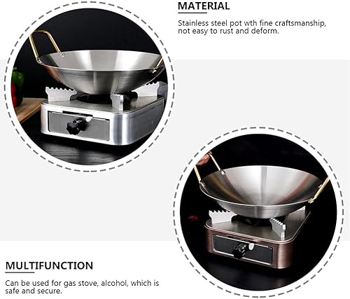Miniatura 5 de GANAZONO Olla de acero inoxidable de acero inoxidable Wok Pan Sartén para saltear Sartén redonda de acero Sartén de wok chino Sartén de wok de acero