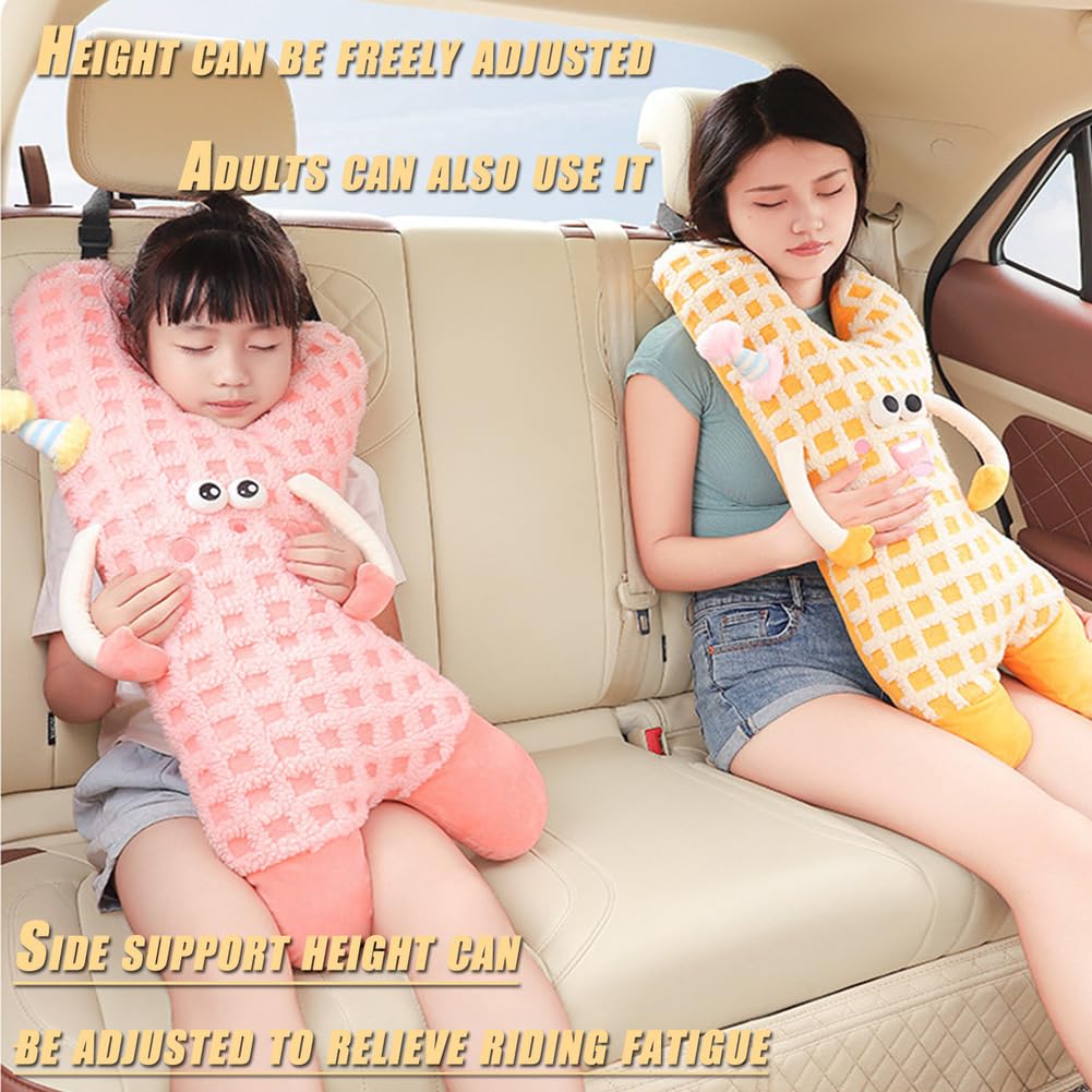 Almohada de Viaje para NiñOs, Almohada para El Coche, Almohada para Dormir En El Coche, Almohada de Dibujos Animados para El Cuello Y El Reposacabezas, Almohada de Viaje En Forma de K,Amarillo
