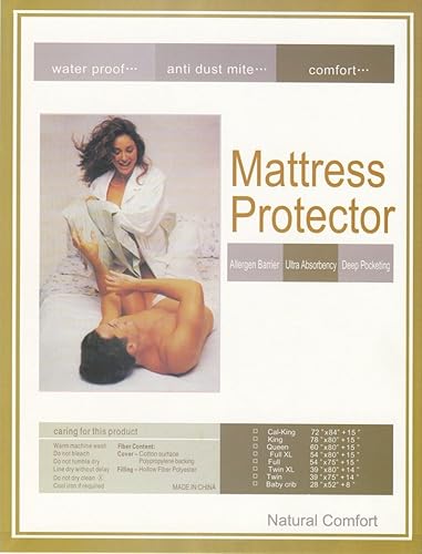 Natural Comfort Protector de colchón impermeable súper absorbente de bolsillo profundo de 15 pulgadas, tamaño Queen