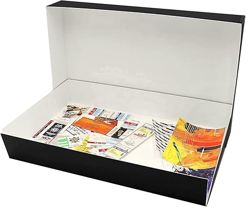 Vista 196 de Lineco, Caja de almacenamiento de archivos de museo de color tostado de 9 x 12 pulgadas, diseño frontal caído. Sin ácidos con borde de metal.