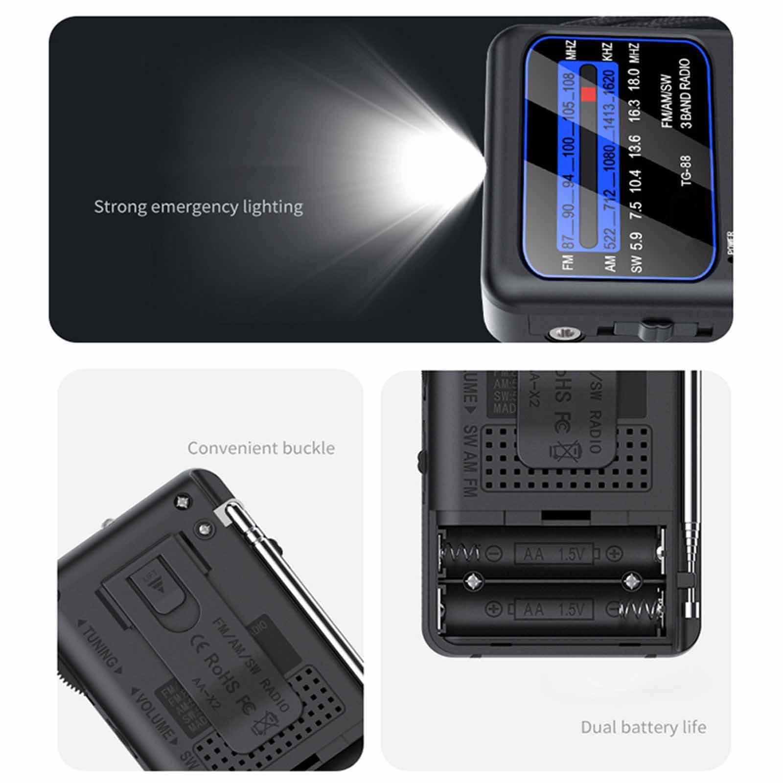 Mini Radio para Hombres Y Mujeres con Linterna LED de Emergencia, Pequeña Y Ligera, 12,9 Cm X 7 Cm, Ideal para Viajes, Dormitorio, Interior Exterior,