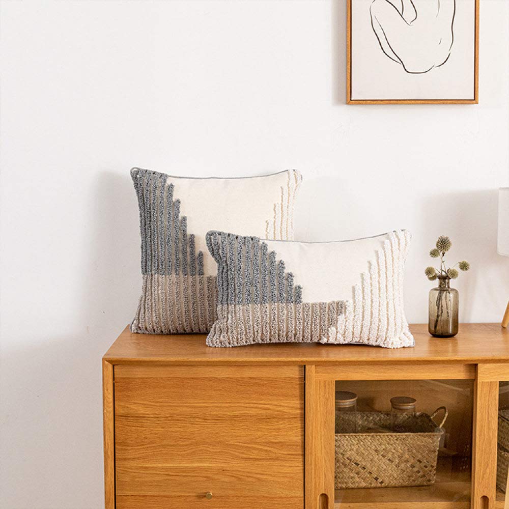 Kissenhülle Boho, Vintage Beige Streifen Geometrisches Muster Jacquard Baumwolle Dekorative Kissenbezüge Getuftete Marokkanische Minimalismus 45X45Cm Dekokissen Bezüge Für Sofa Schlafzimmer Wohn