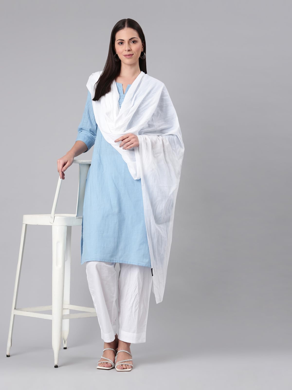 TWIN BIRDS Stylish Light Weight White Coloured Cotton Dupatta | Shawl for Women - Image 6 thumbnail