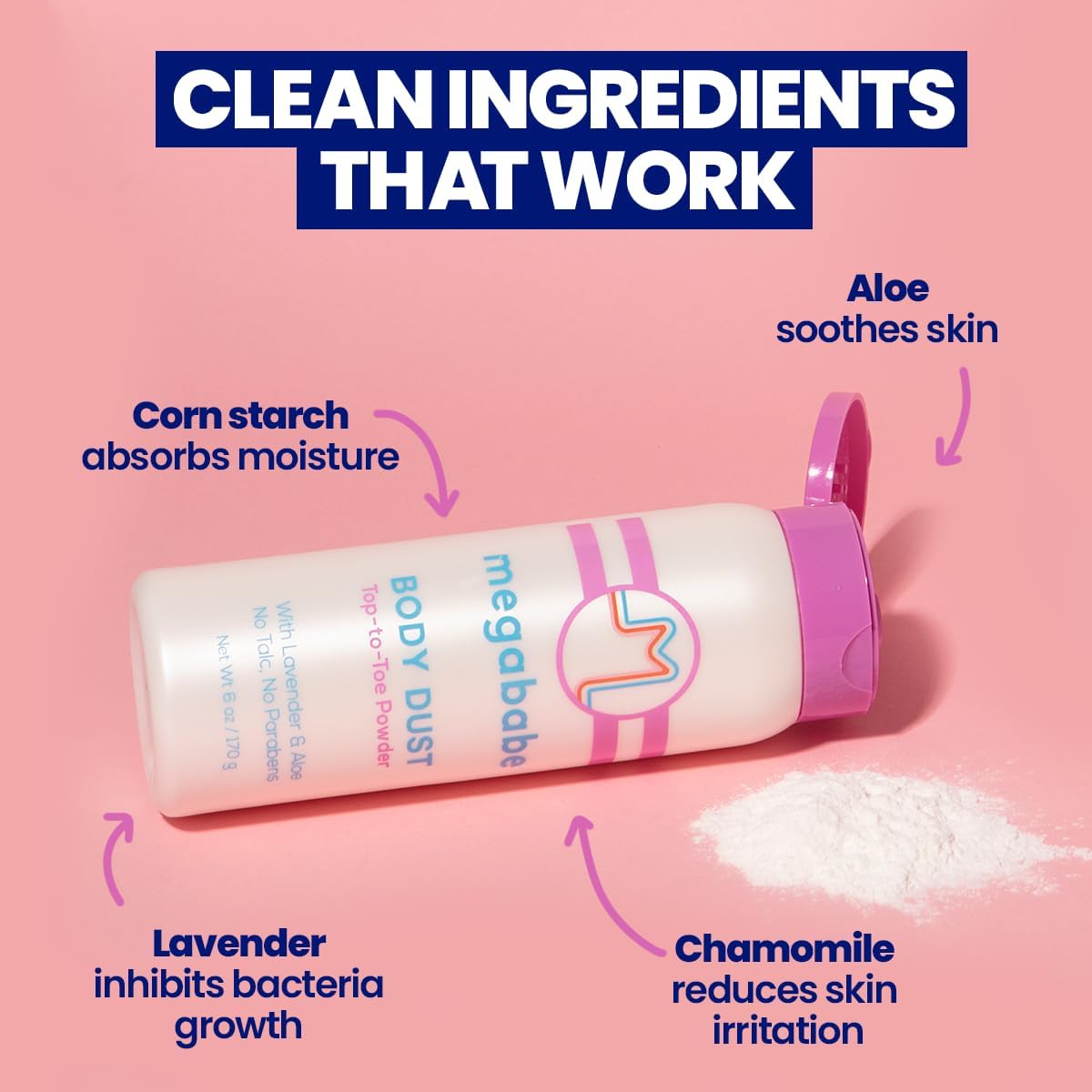 Megababe Sweat Absorbing Body Powder - Body Dust | with Lavender & Aloe | Talc-Free, All Natural (6 oz (Pack of 1)) - Image 3