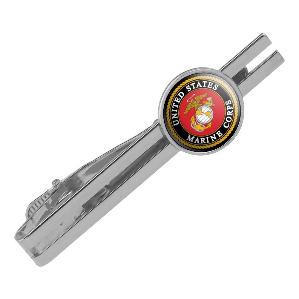 graphics & more Marines USMC Emblem Black Yellow Red Round Tie Bar Clip Clasp Tack Silver-picture-20