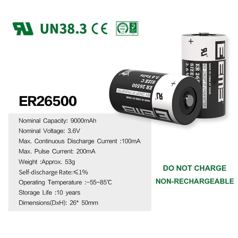 EEMB ER26500 Size C 3,6V Lithium Batterie 9000mAh 10 Stück