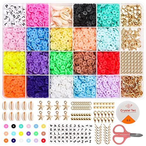4500 Stück Perlen Zum Auffädeln, Schmuck Bastelset für Selber Machen Armbänder Ohrringe Halsketten, 6mm Polymer Clay Beads für DIY Schmuckherstellung Bastelsets Geschenk für Erwachsene Kinder Cover