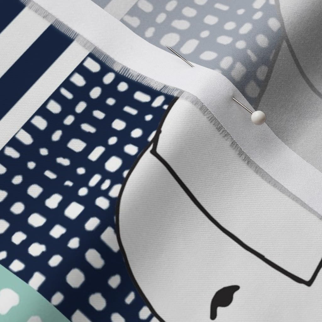 Spoonflower Fabric - Elephants Navy Mint Elephant Nursery Wholecloth Quilt Squares Cheater Printed on Organic Cotton Sateen Fabric by The Yard - Sewing Quilting Apparel Home Decor