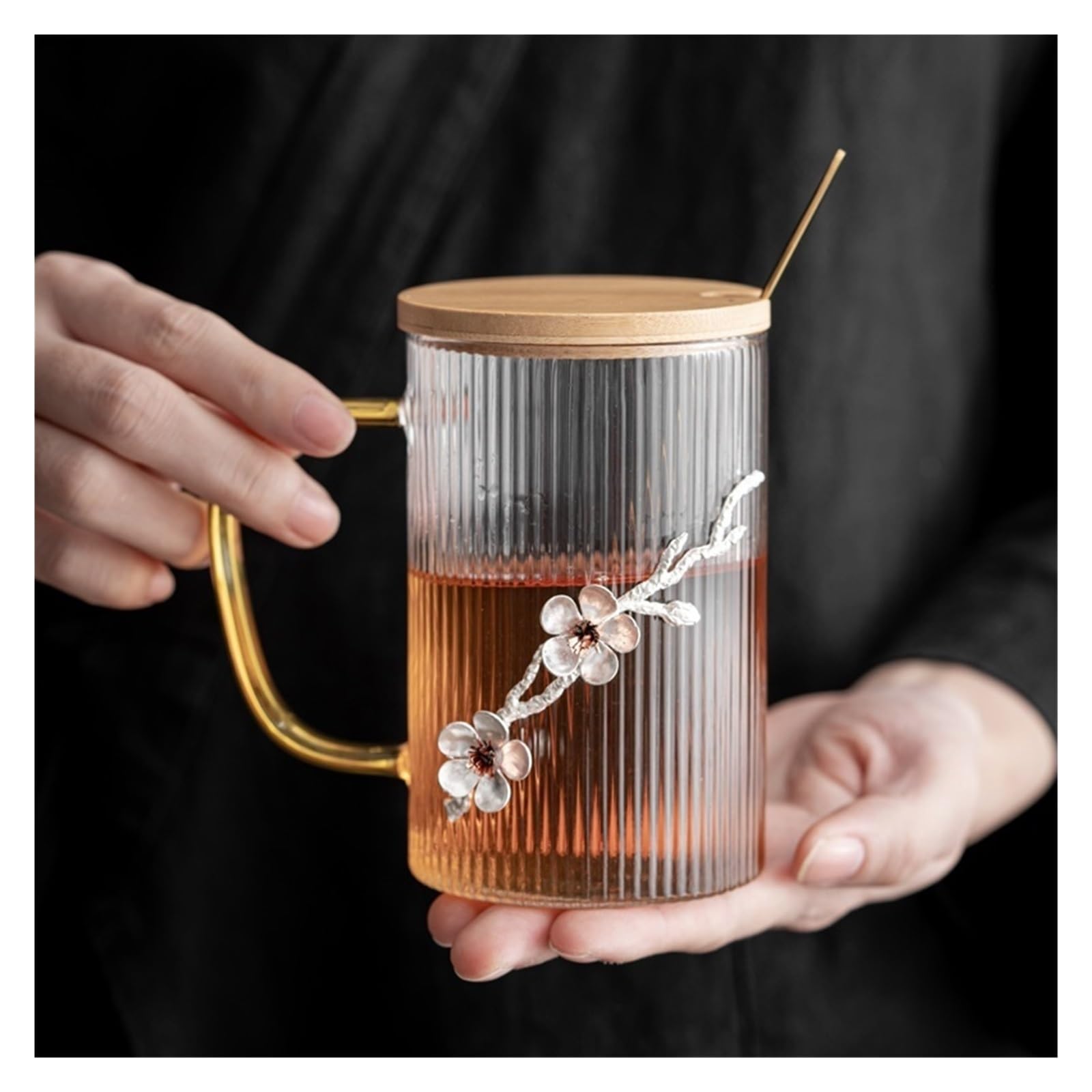 taza de vidrio, Vasos de vidrio de 15,6 onzas con asa, cuchara y tapa