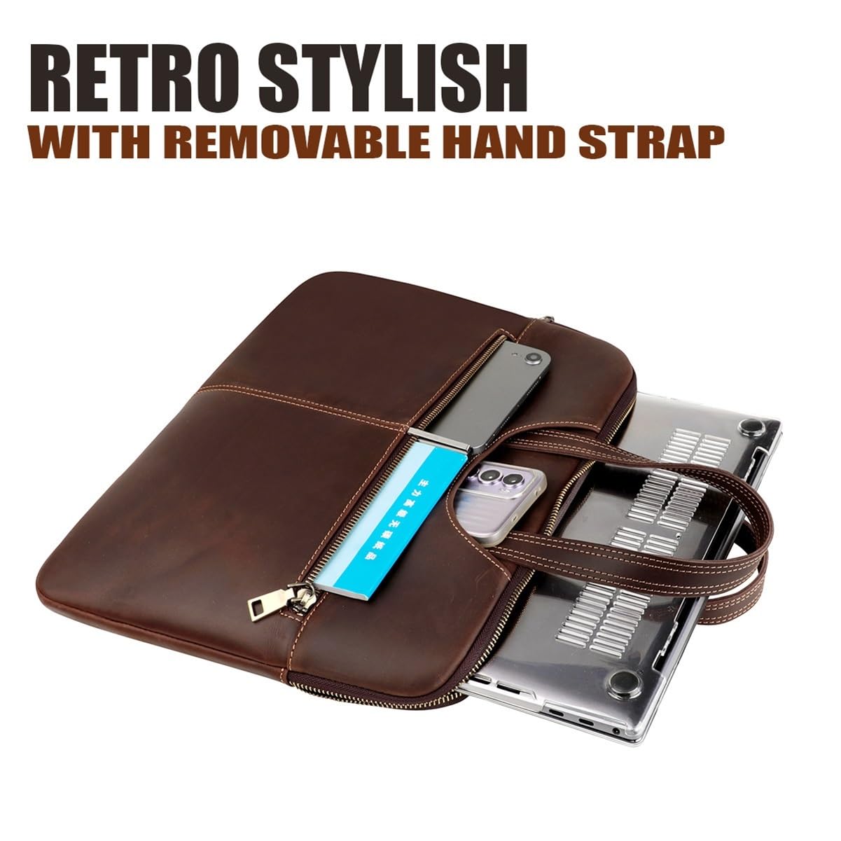 Bolso portátil cuero hombre, maletín delgado 14 pulgadas, bolsa documentos