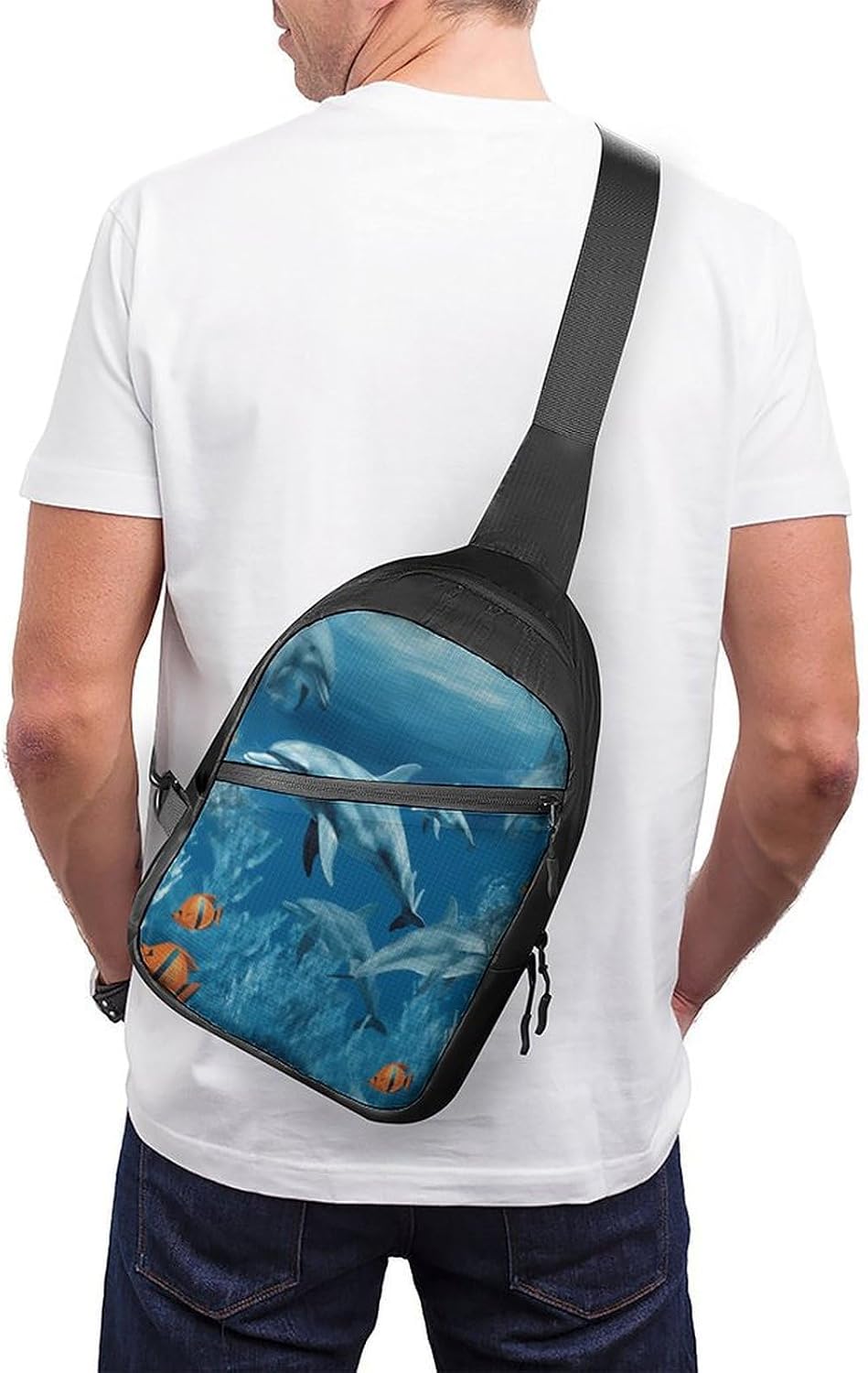 Dolphins Blue Sling Bag Crossbody Chest Bag Fanny Pack | Foldable Oxford Cloth Crossbody Bag with Internal Storage Bag Adjustable Sling Backpack Compact Lightweight for Travel Hiking