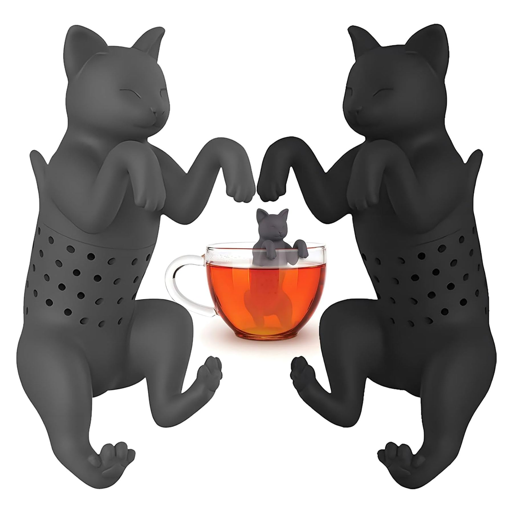winmiya 2PCS Cat Tea Infuser Funny Tea Strainer for Cup – Cute Animal Loose Leaf Tea Filter Food Grade Silicone Tea Strainers for Loose Tea, Novelty Tea Accessories Gift