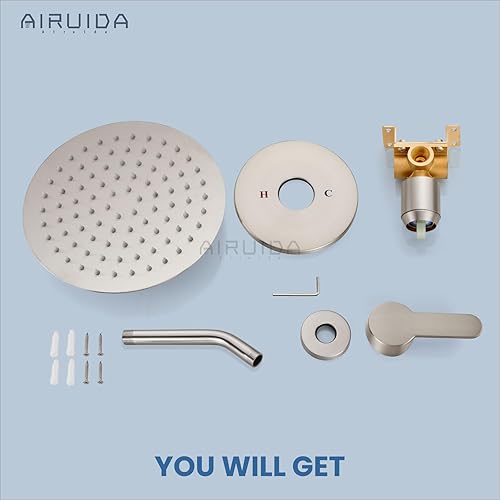 Vista 26 de Airuida Juego de grifo de ducha, cabezal de ducha redondo de 8 pulgadas, SUS304 de acero inoxidable de un solo mango, sistema de baño de montaje