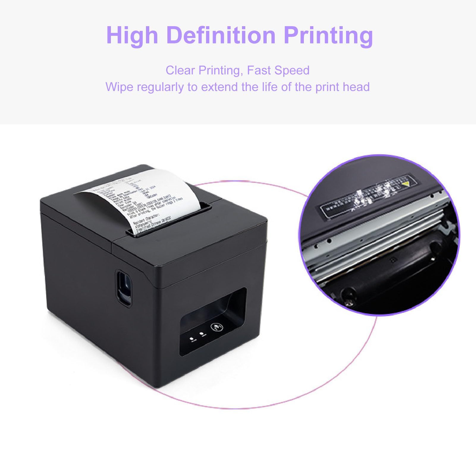 Fafeicy Impresora Térmica de Recibos POS 80mm sin Tinta, USB, Cortador Automático, para Cocina y Cajón de Efectivo, Enchufe UE