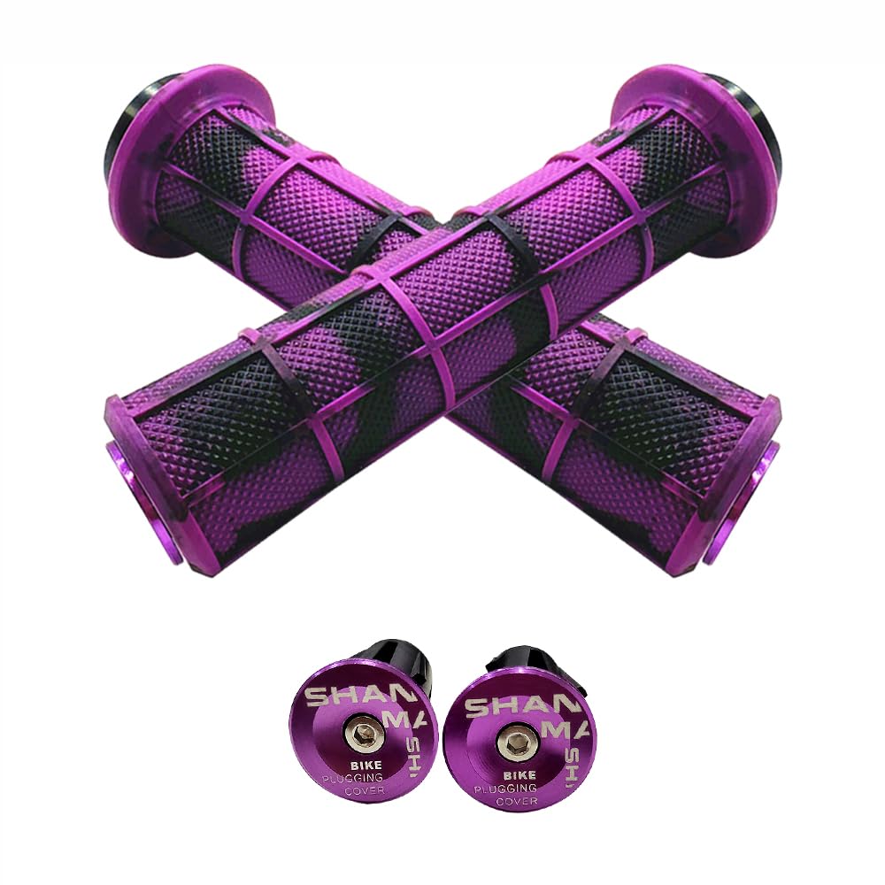 Napzy Antislip Bicycle Handlebars Grips Protector for Bicycle/Mountain Bike/Road Bike/Folding Bike with Aluminum Alloy End Caps (Purple & Black)
