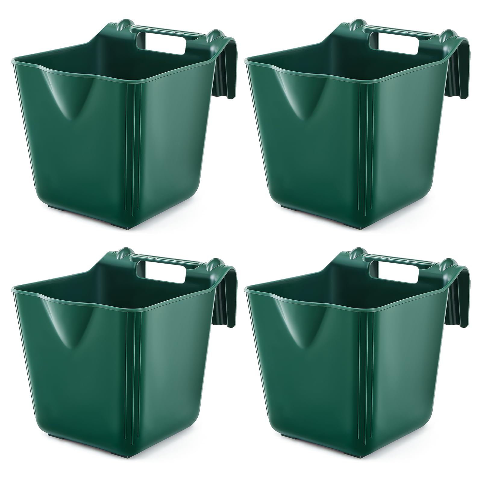 Marsui Paquete de 4 ganchos de plástico de 15 cuartos de galón, cubo de alimentación montable para ganado y caballos, cubo de alimentación de caballos para campo de granja, puestos, pasto, estable