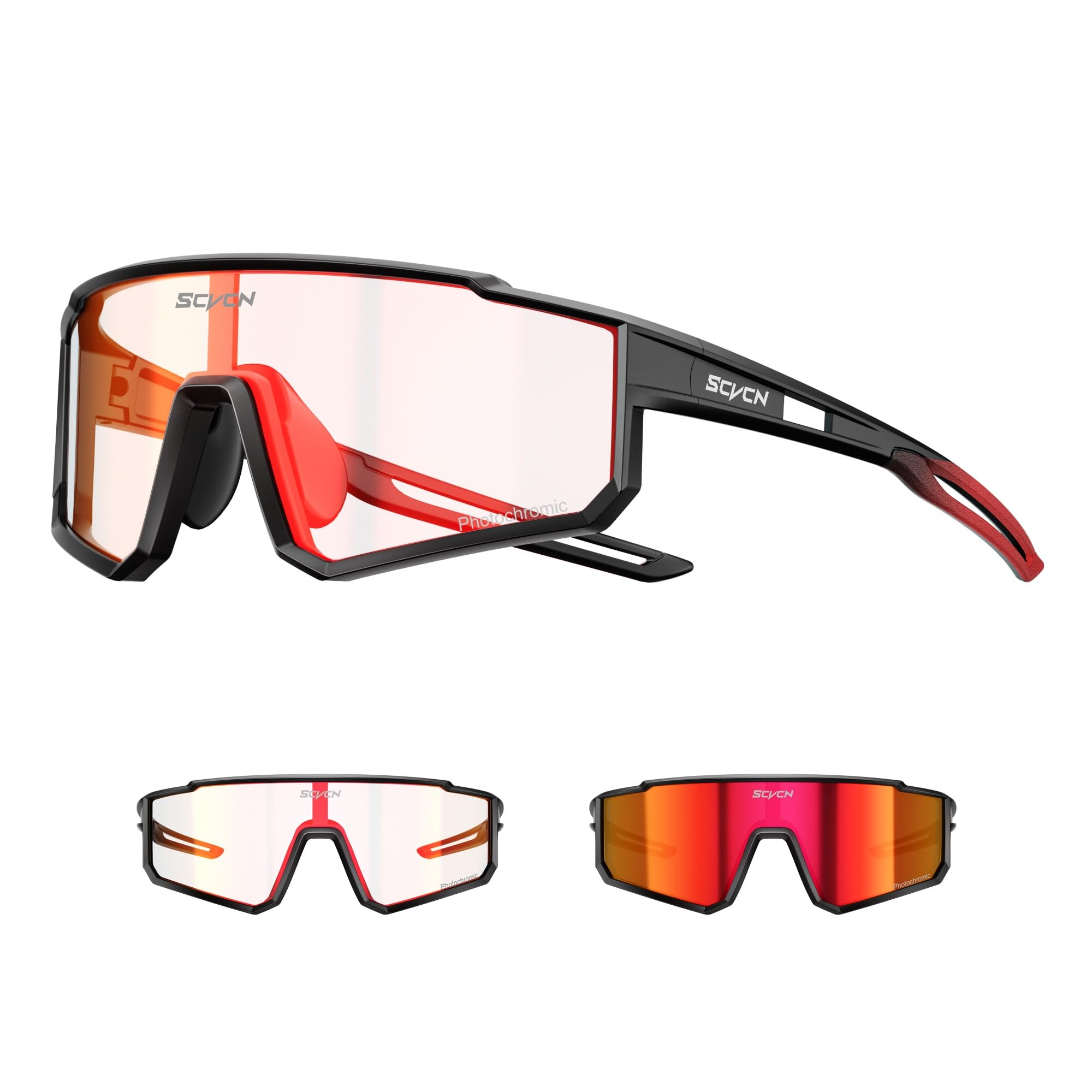 SCVCN Lunettes de cyclisme pour homme et femme, lunettes de vélo enveloppantes 31,6 g avec verres colorés ou photochromiques, protection UV400 pour route et VTT