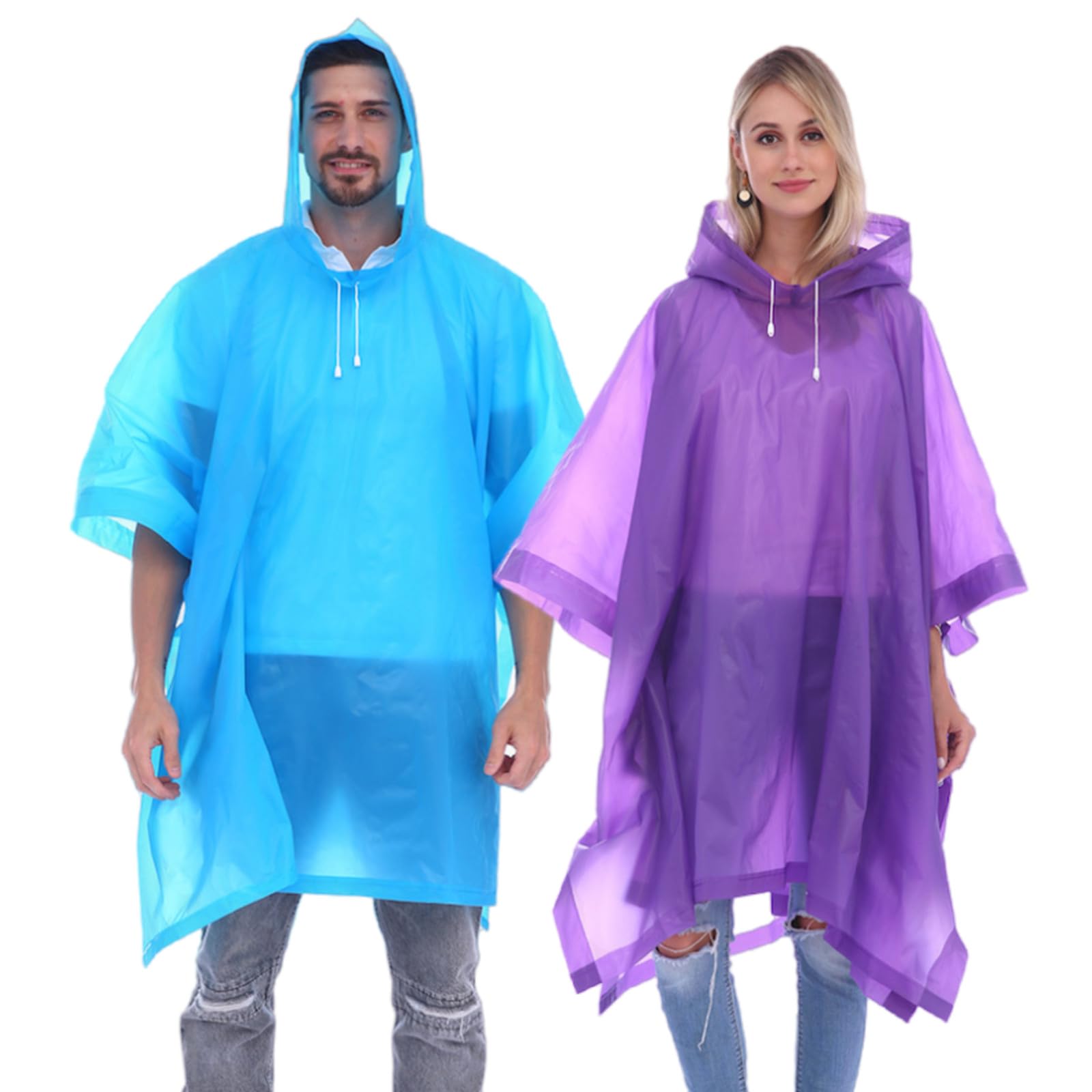 Rain Ponchos for Adults (2 Pack), Reusable EVA Rain Poncho Portable Rain Coats for Men and Women Waterproof with Hood