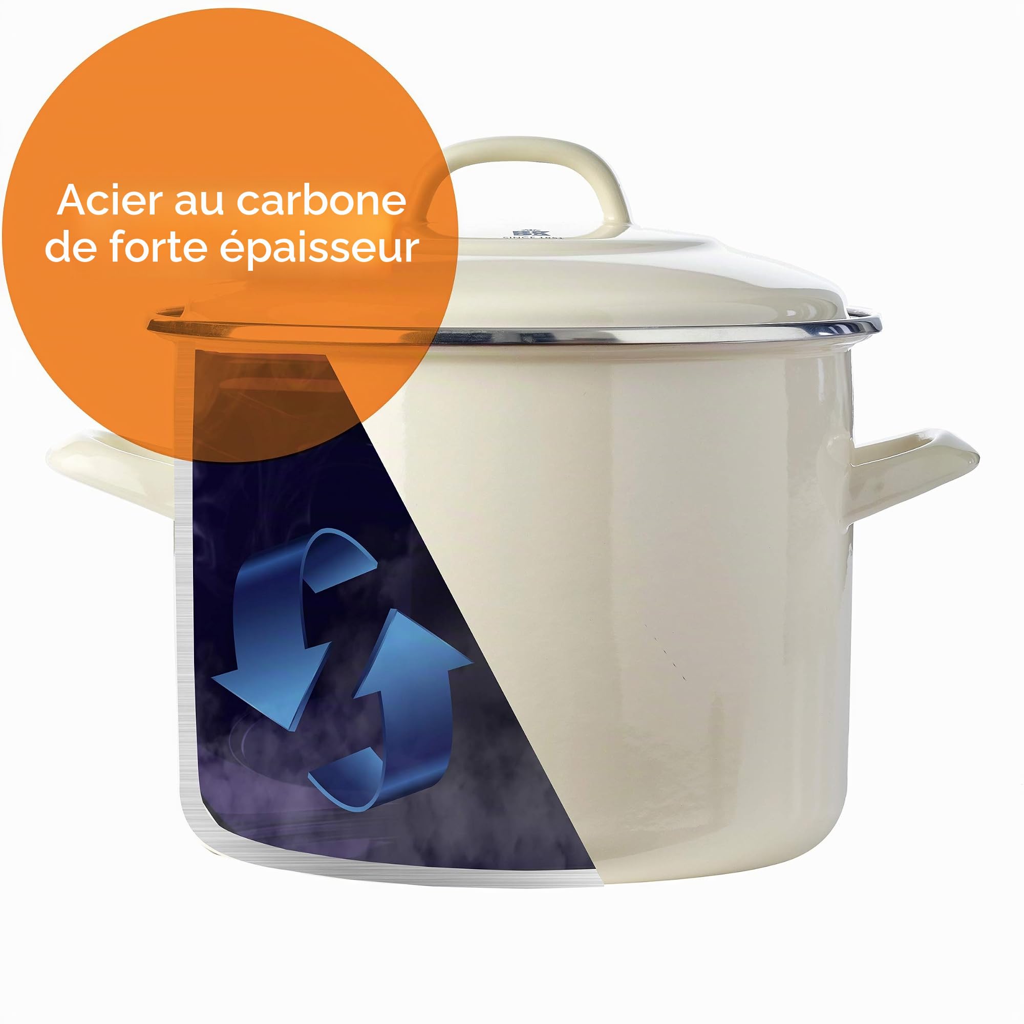 BK Indigo Marmite Allemande Émaillée Héritage Néerlandaise en Revêtement Antiadhésif en Céramique sans PFAS avec Couvercle, 24 cm/8.7 Litre, Induction, Lavable au Lave-Vaisselle, Au Four, Crème