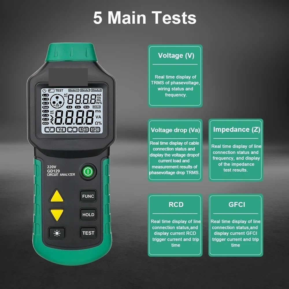 Digital Circuit Analyzer RCD GFCI Tester Electrical Socket Line Fault Test Device with LCD Short Finder
