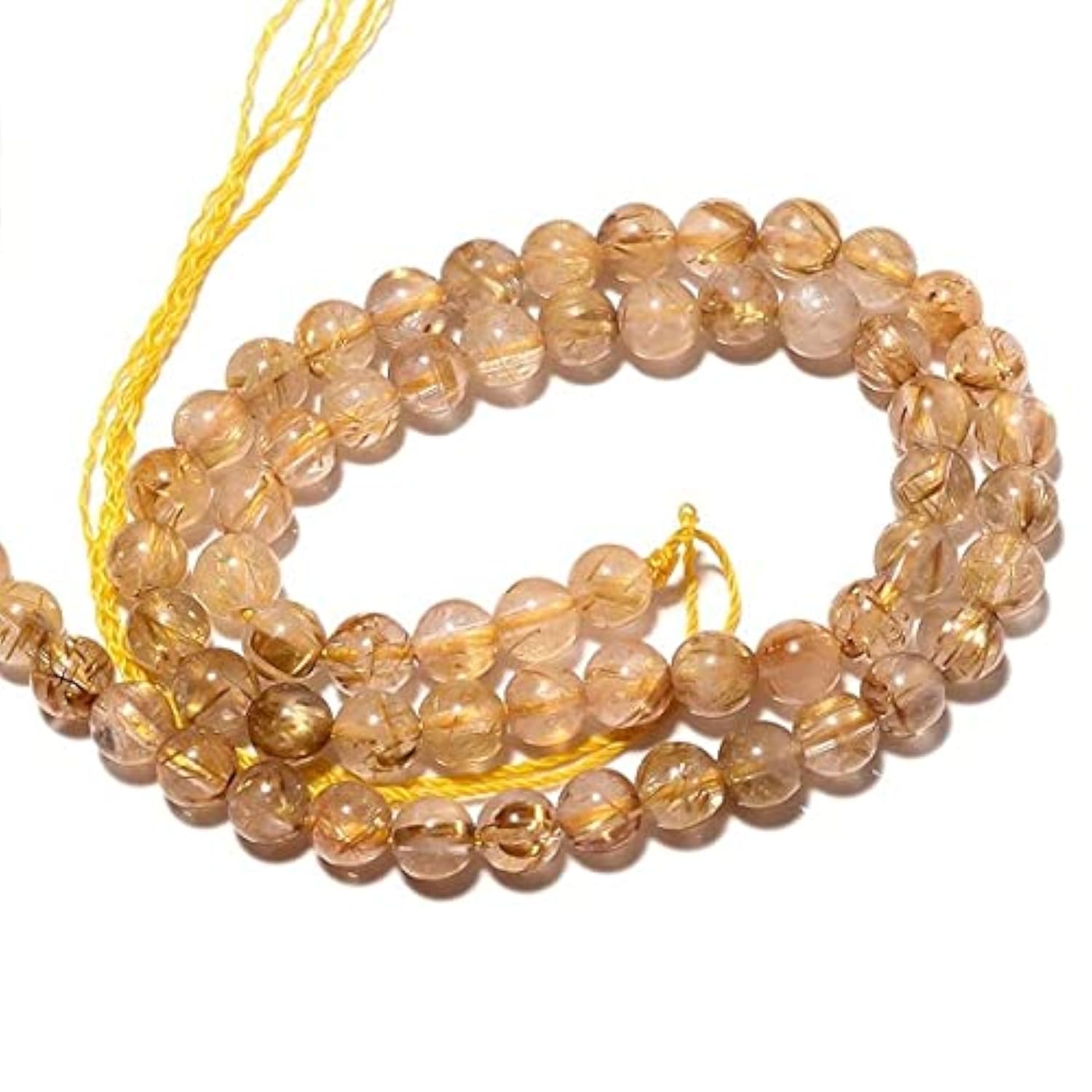 Perles rondes quartz rutilé doré 7mm LKBEADS pierres naturelles pour bijoux DIY 19cm