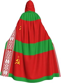 Flag Of Belarus Print Full Length Cloak With Hood Unisex For Halloween Cosplay And Renaissance Festivals
