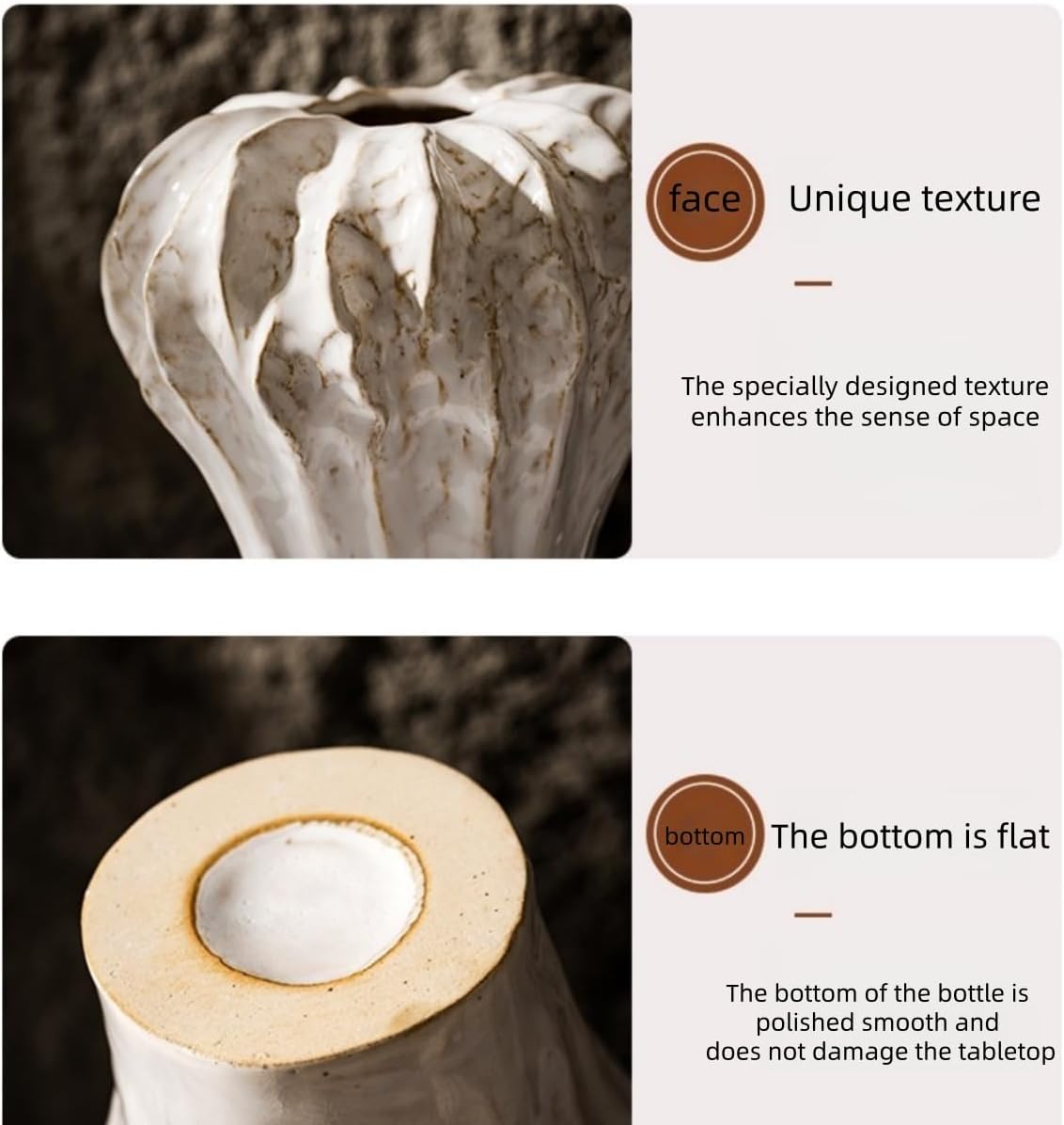 Ceramic Flower Vase 5.43Inch Off-White Vintage Textured Vase Wabi Sabi Decor for Modern Farmhouse with Gift Box for Home,Living Room,Shelf,Tabletop,Office(M)