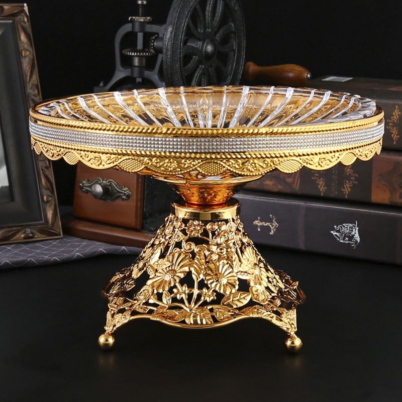 Assiette à fruits en métal et verre cristal, ferronnerie, Table basse(Style1)