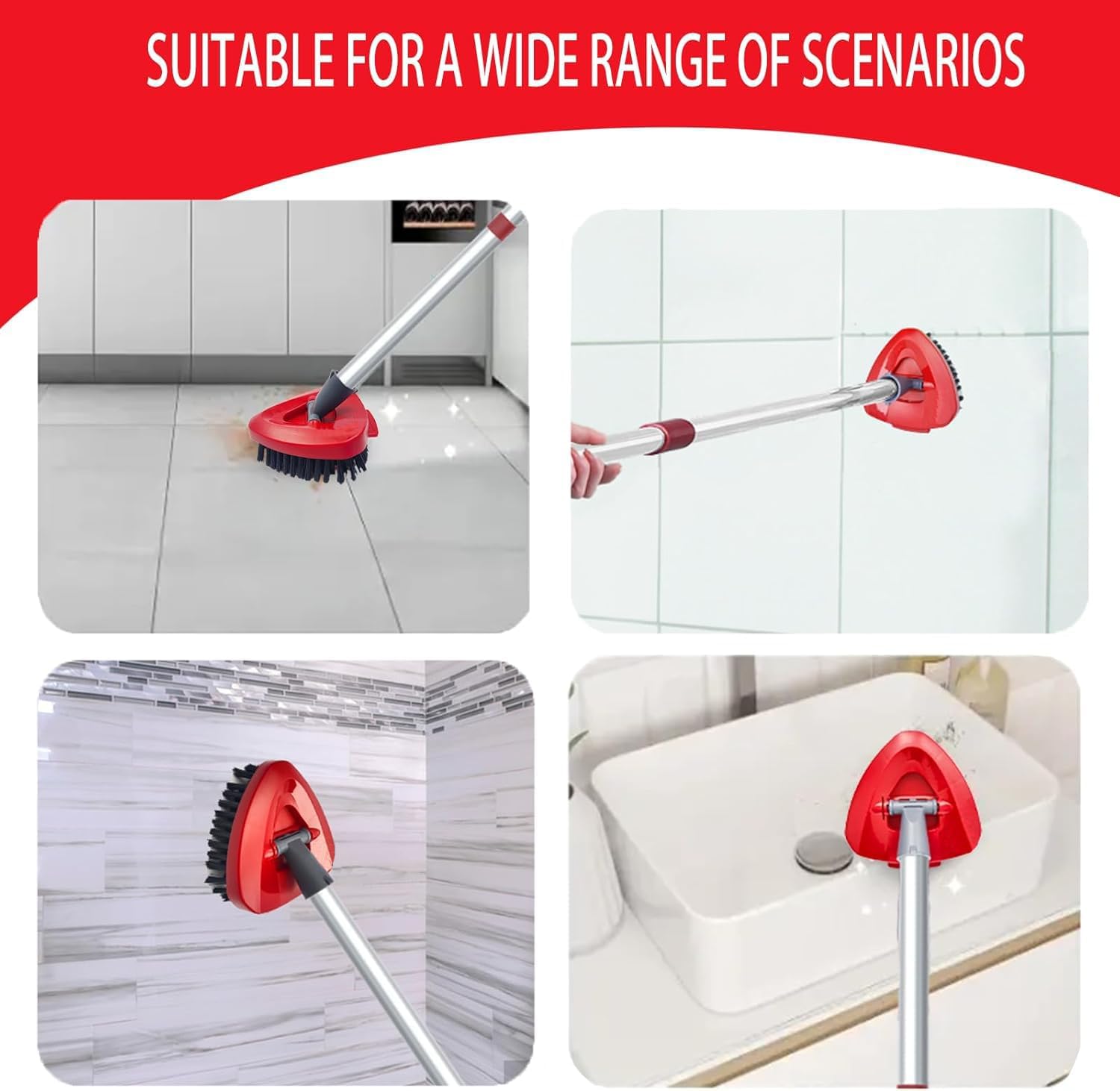 Spin Mop Scrub Brush Replacement Head and Base Compatible with O-Cedar RinseClean 2 Tank System, Floor Scrubber Brush Triangle Hard Bristle Cleaning Brush for Bathroom Kitchen Pool, Garage, Patio thumbnail