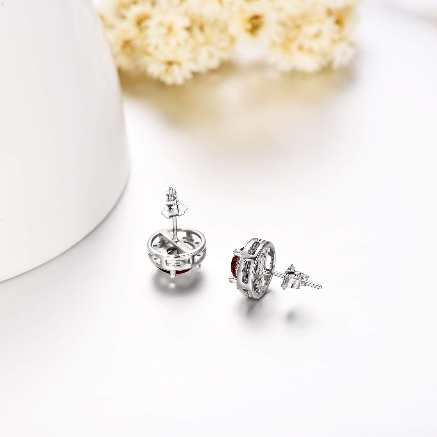 AOBOCO Sterling Silver Halo Earrings with 12 Birthstone Austrian Crystals, Hypoallergenic Stud Earrings for Women, Perfect for Anniversary Birthday Wedding Christmas, Beautiful Jewelry Gift for Her