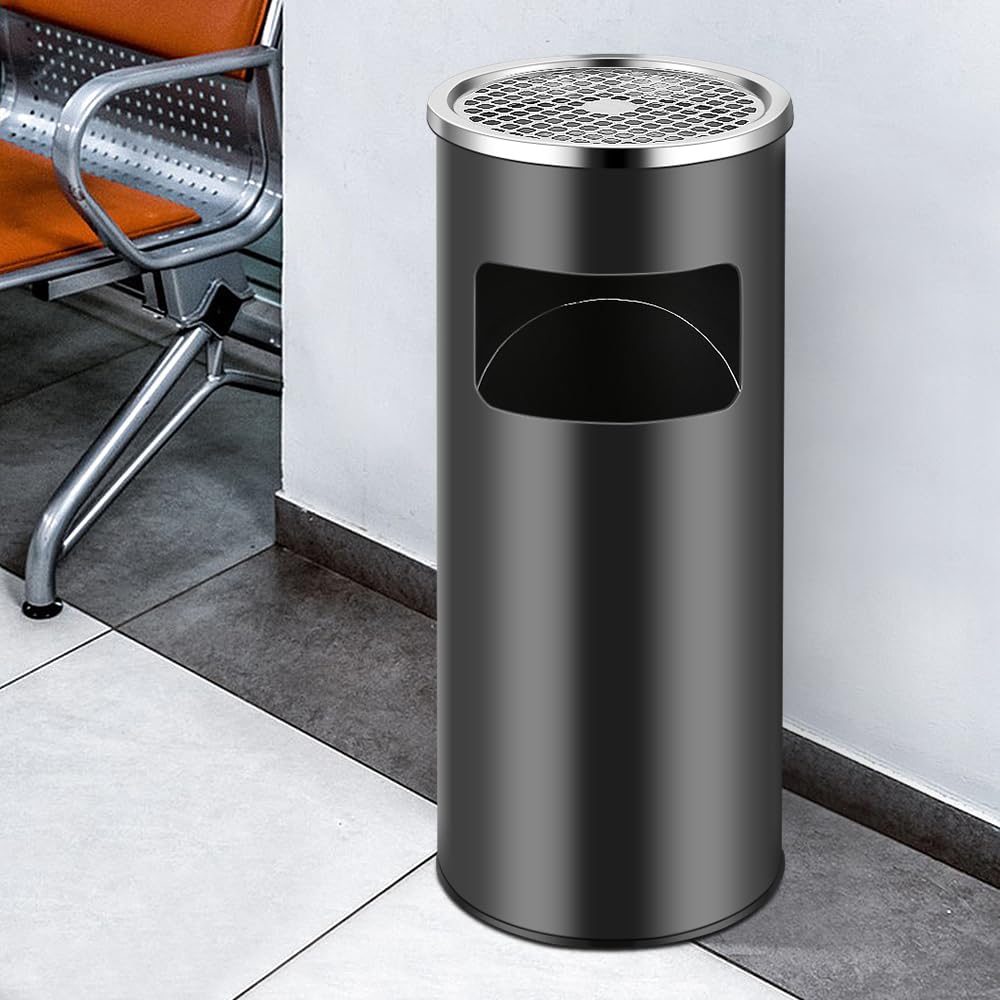 OHMG Posacenere da 30 l, per esterni, cestino della spazzatura con posacenere e secchio interno, per esterni, in acciaio inox, per hotel e uffici, grande capacità