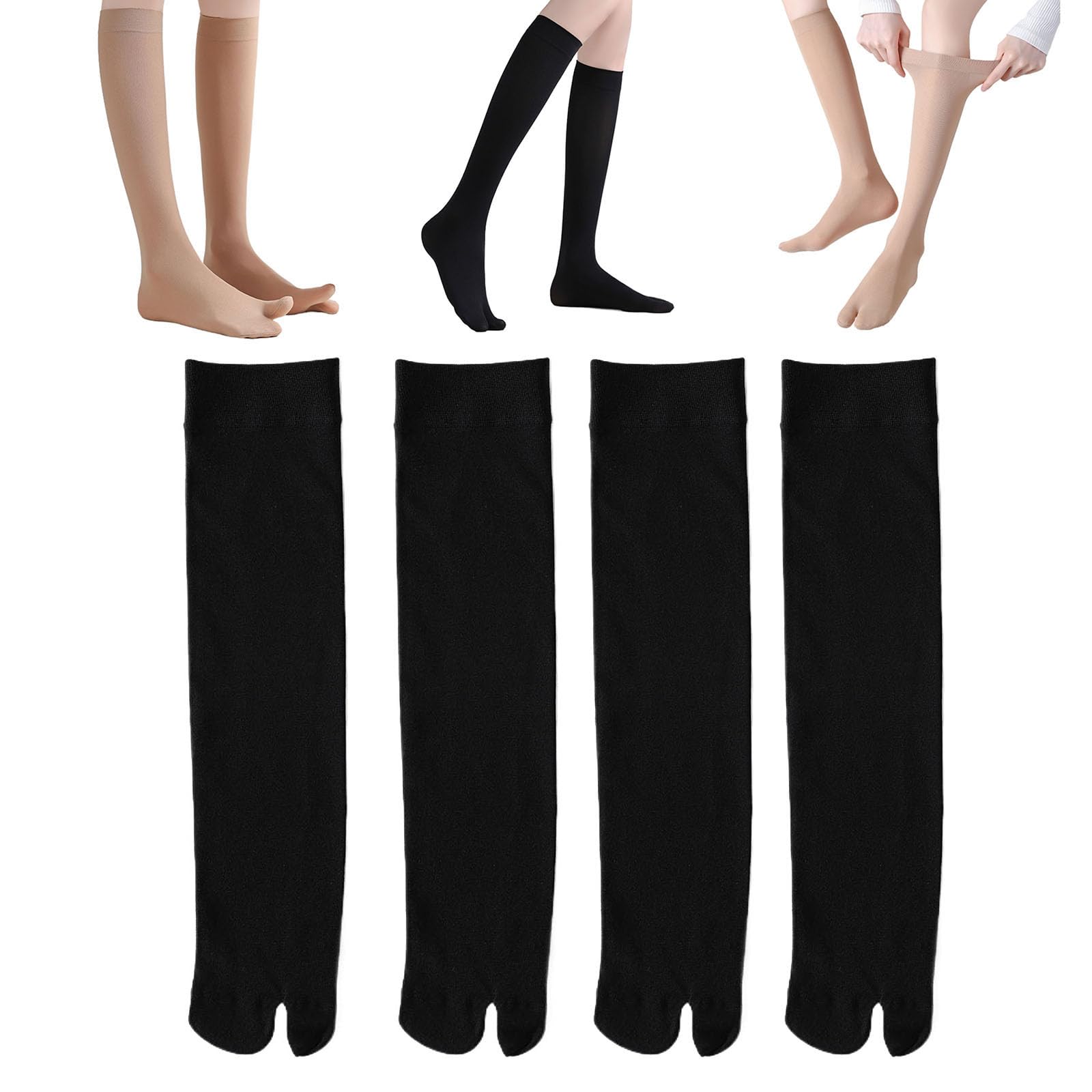 Générique 4 paires de chaussettes à orteil divisé ultra mince, chaussettes haute à genou en maille transparente respirantes pour les femmes