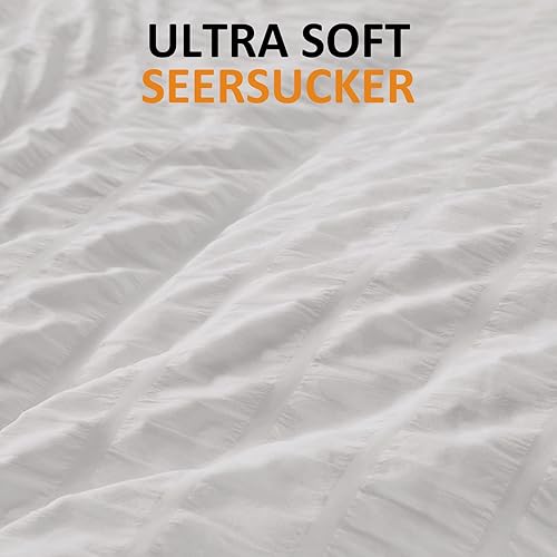 Miniatura 5 de Cozyide Juego de funda de edredón de sirsaca suave y transpirable de 3 piezas, con cierre de cremallera y lazos en las esquinas