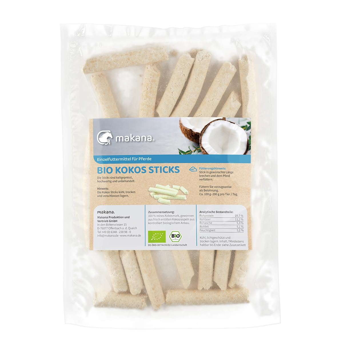 Makana Bio Kokos Sticks für Tiere, 100% rein und natürlich, 1 kg Beutel