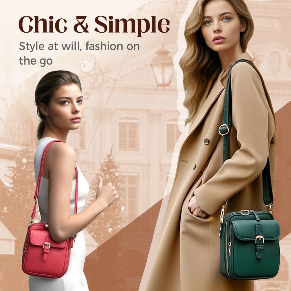 Crossbody PU Leather Bag For Women, KASTWAVE Double Layer Shoulder Purse With Large Capacity, Retro Anti-Theft Faux Messenger Bag For Travel And Daily Use (Brown)