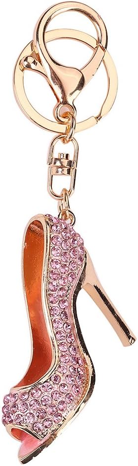 Slendima Exquisite Rhinestones High Heels Keyring Fashion Car Key Chain Women Bag Hanging Decor Pink