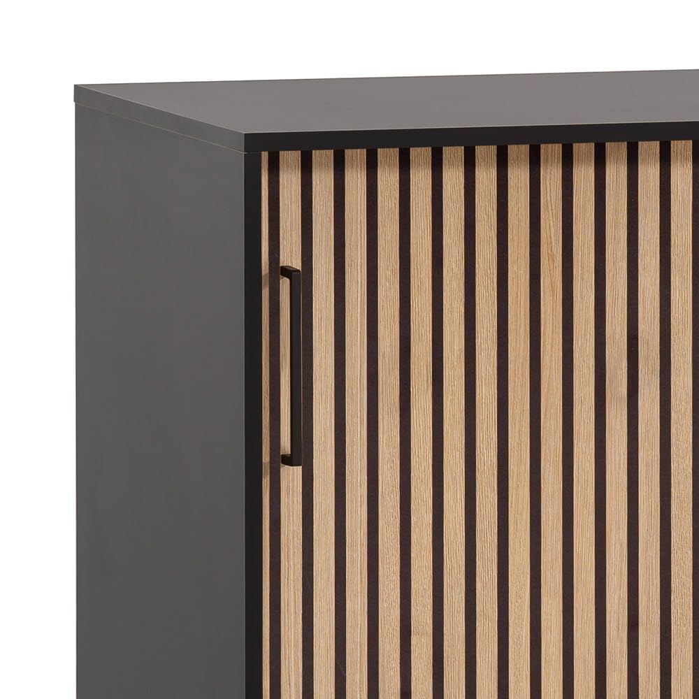 Lomadox Aktenschrank abschließbar Büroschrank mit Schiebetüren 100cm Breite modern in schwarz Akustikpaneel-Optik