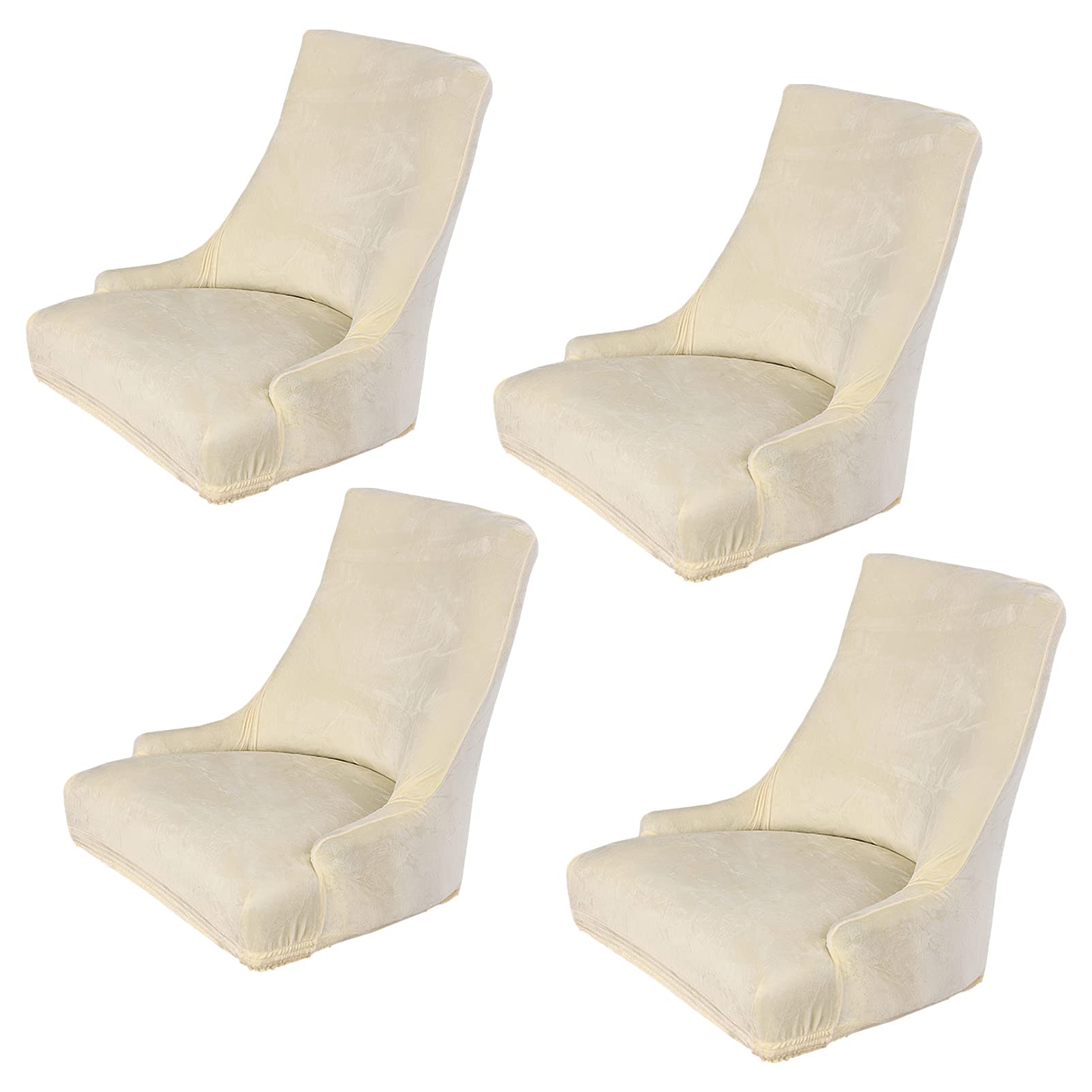 rismart Stretch Wingback Side Chair Covers Removable Spandex Seat Slipcovers for Armchairs Beige 4 PCS