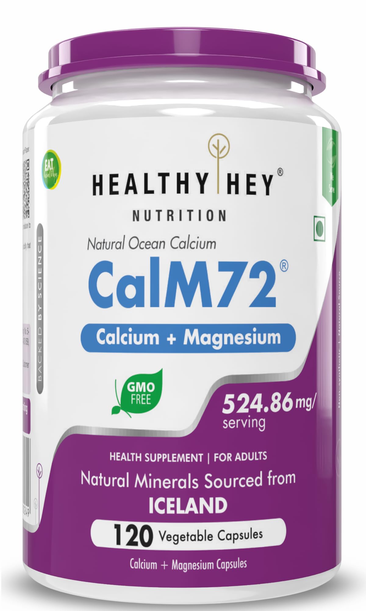 HealthyHey Nutrition 100% Natural Ocean Calcium & Magnesium with Natural Trace Minerals - (120 Veg. Capsules)