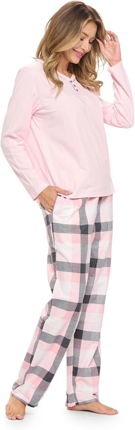 Casual Nights Women's Jersey Knit Long-Sleeve Top and Soft Flannel Bottom Pajama Set - Image 3