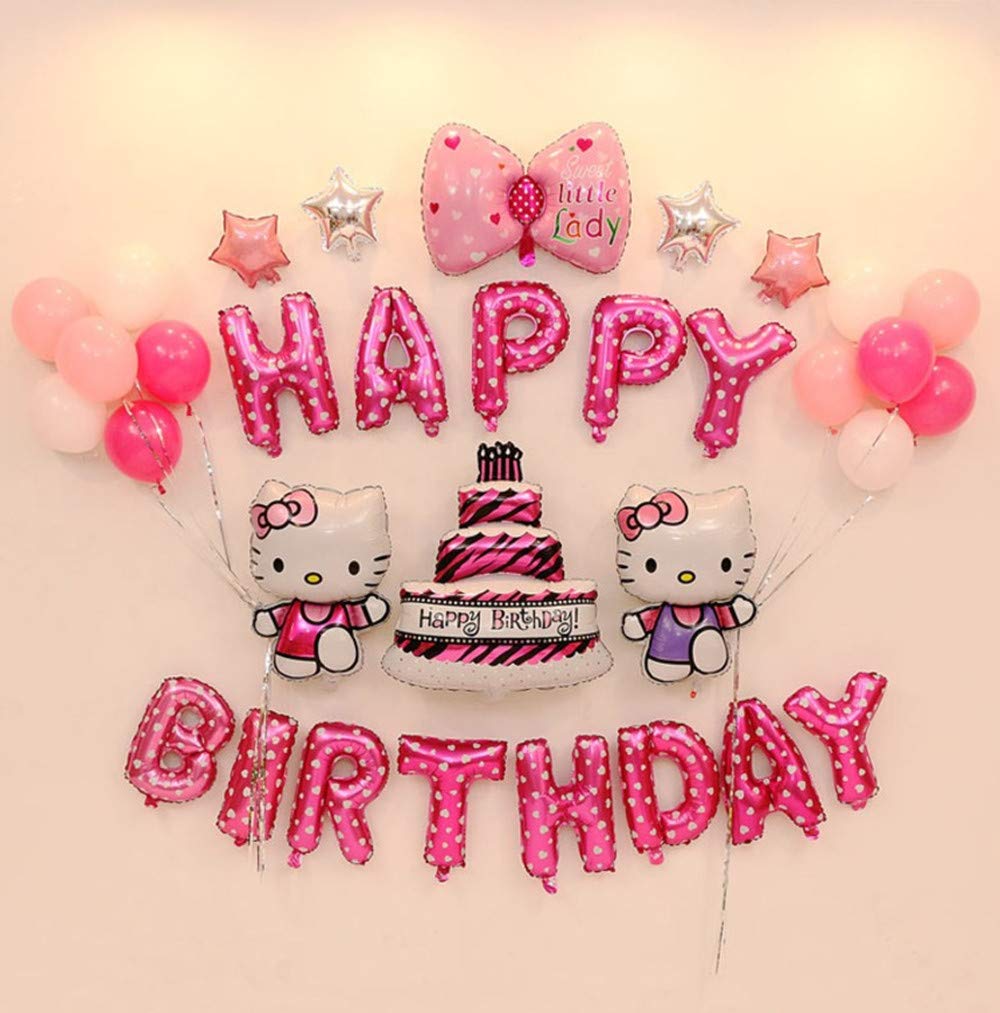 16 Inch Pink Alphabet Letters Hello Kitty Balloons Happy Birthday Party Decoration Aluminum Foil Membrane Ballon