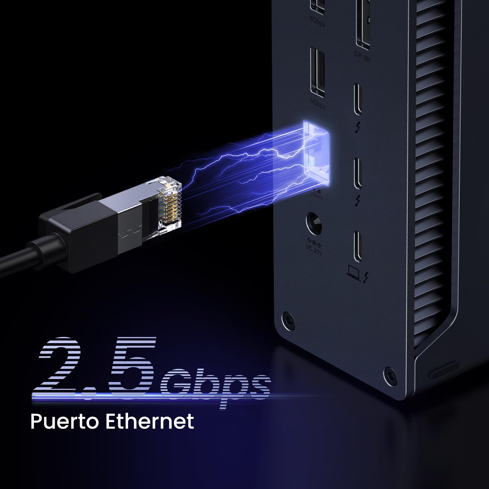 UGREEN Revodok MAX 213 Thunderbolt 4 Docking Station 13 en 1 Doble Pantalla | 2 TBT4, 1 DisplayPort, 40Gbps, Doble 4K60Hz, Único 8K30Hz, 4A1C, RJ45 2.5GbE, SD TF, Carga 90W, DC 180W, Audio 3,5 mm